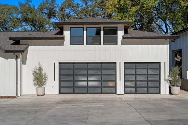 Modern garage door with paneled surface