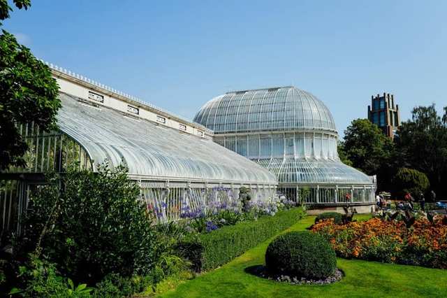 Glass conservatory frame with roof sections
