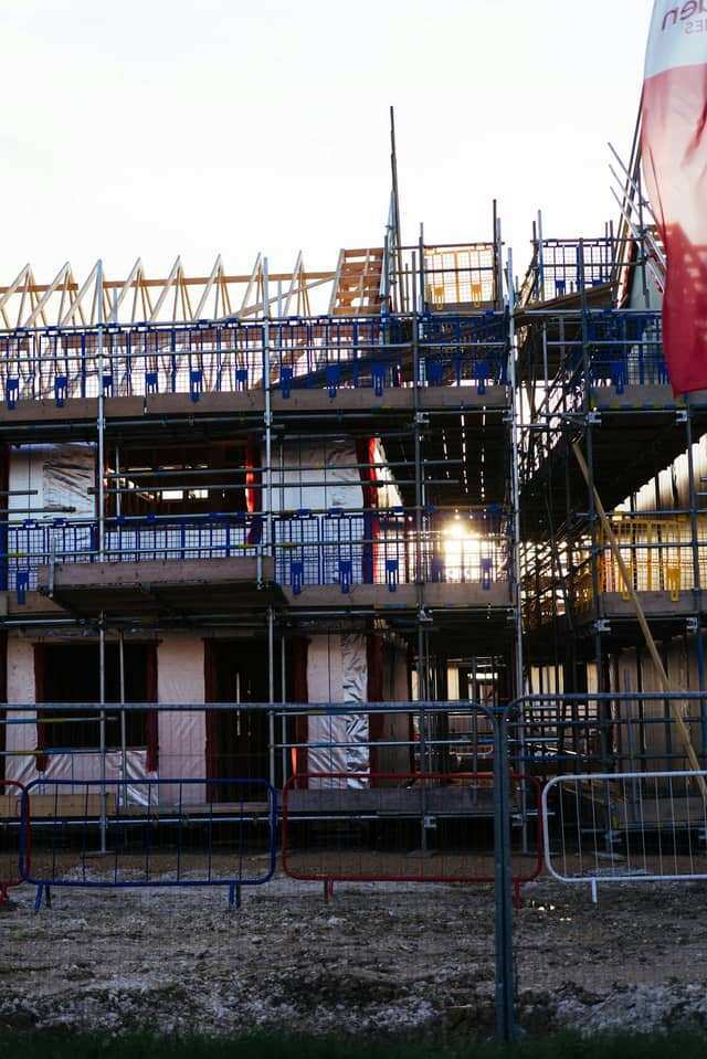 Building under construction with scaffolding