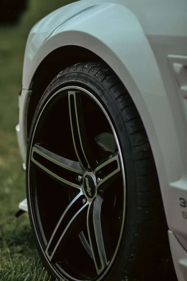 Close-up of a car tyre and alloy wheel