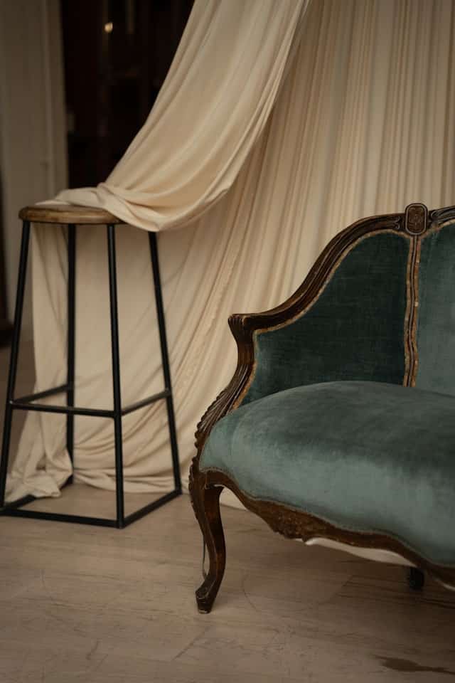 Upholstered vintage chair in a workshop