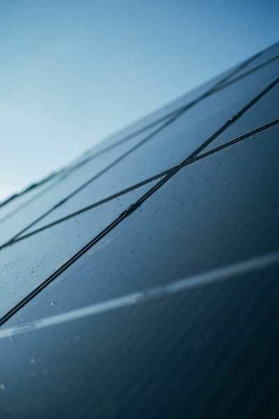 Close-up of dark solar panel cells